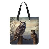 BWQJKUO Fashionable Large-capacity Owl Sitting Tree Fence Printed Leather Handbag, A Versatile Choic