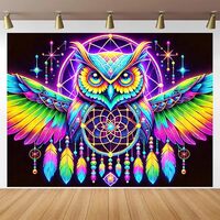 BlissYard Blacklight Tapestry 78x59 Inch Owl Dreamcatcher UV Reactive Wall Hanging Glow in the Dark 