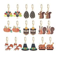Dreuyet 9 Pairs Fall Thanksgiving Earrings Set for Women Cute Pumpkin Turkey Maple Leaf Squirrel Pin