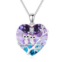 TOUPOP Owl Necklace for Women 925 Sterling Silver Crystal Owl Family Pendant Necklace Birthday Chris