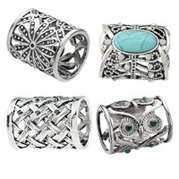SYWDUDUCLT Vintage Style Scarf Ring Set, 4 Pack, Silver Tone with Floral, Turquoise, Weave and Owl D