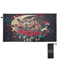 Thin Beach Towels Cloth for Women Men, Boho Owl with Red Roses Swim Towels Oversized Quick Dry for T