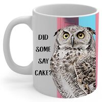 Someone Say Cake Great Horned Owl Mug 11oz White - Funny Peeking Animal Coffee Cup Ceramic - Birthda