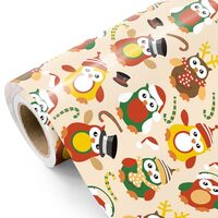 WRAPAHOLIC Owl Christmas Wrapping Paper - Mini Roll - 17 Inch x 16.5 Feet - Cartoon Owl Wrapping Pap