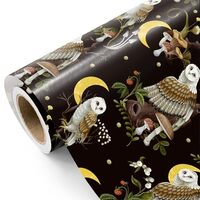 WRAPAHOLIC Owl Christmas Wrapping Paper - Mini Roll - 17 Inch x 16.5 Feet - Mystical Moon, Mushroom 