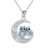 Owl Necklace 925 Sterling Silver Created Turquoise Owl Pendant Necklace Celtic Moon Jewelry Gifts fo