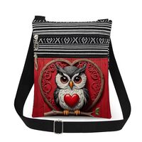 XiaoGalaee Sweet Owl Print Messenger Bag Heart and Leafy Branch Design with Adjustable Shoulder Stra
