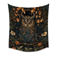 Dark Academia Vintage Owl Portrait Art Tapestry Gothic Boho Botanical Artwork Aesthetic Tapestries T