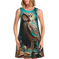 Womens Summer Dresses Owl Casual Loose Dress Sleeveless Swing T Shirt Sundress with Pockets 3X-Large