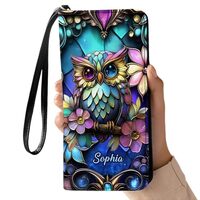Personalized Night Is The Owl Playground Women Leather Wallet, Custom Name Vintage Owl RFID Blocking