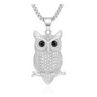 Fanshu Owl Necklace, Stainless Steel Titanium Iced Out Hip Hop Punk Owl Bird Animal Tree Branch Char