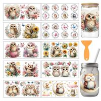 arricraft 10 Sheets Cute Owl UV DTF Cup Wrap for 16OZ Glass, Sunflower Daisy Butterfly Moon Rose Pat