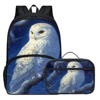 Parprinty Snowy Owl Print Boys Backpack for School with Insulated Lunch Bag Student Comfy Padded Bac