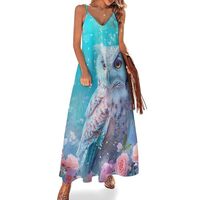 Owl Animal Womens Sling Dress Sleeveless Maxi Beach Dress M