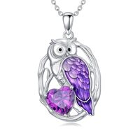 Midari Owl Necklaces for Women 925 Sterling Silver Purple Owl Pendant Necklace Purple Cubic Zirconia