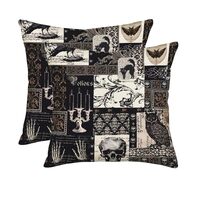 Asminifor Set of 2 Halloween Pillow Covers 18x18 Inch Gothic Skull Crow Owl Bat Cat Candelabra Vinta