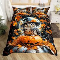 Feelyou Halloween Theme Comforter Cover Twin Size Kids Cute Owl Animal Bedding Set for Boys Girls Te