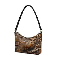 Lotusorchid Owl Floral Print Hobo Handbag Shoulder Bag, Women's PU Leather Shoulder Bag Portabl