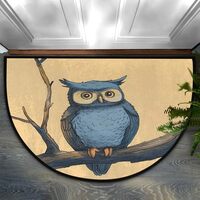 Animal Cute Owl Half Round Door Mat Non Slip Washable Semi Circle Area Rug Absorbent Soft Half Moon 