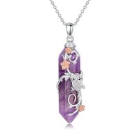 Reaii Owl Necklace for Women 925 Sterling Silver Natural Amethyst Owl Pendant Amethyst Jewelry Gifts
