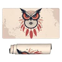 Large Gaming Mouse Pad - Abstract Red Owl Print Desk Mat with Stitched Edges, Rubber Base Desk Pad, 