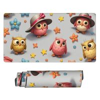 Large Gaming Mouse Pad - Cute Pink Owl Pattern Print Desk Mat with Stitched Edges, Rubber Base Desk 