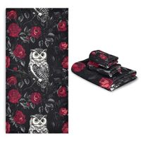 ALAZA Owl Rose Black Bath Towels Set 3 Piece 1 Bathroom Towels 1 Hand Towel 1 Washcloth Soft Luxury