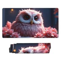 Large Gaming Mouse Pad - Cute Pink Owl Print Desk Mat with Stitched Edges, Rubber Base Desk Pad, Mou