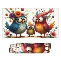 Large Gaming Mouse Pad - Cute Colorful Owl Family Print Desk Mat with Stitched Edges, Rubber Base De