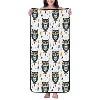 Cotton Bath Towels for Bathroom - Green Feather Owl Print Microfiber Towels for Body Bath Sheets, Qu