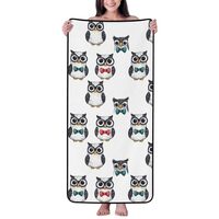 Cotton Bath Towels for Bathroom - Bow Tie Owl Print Microfiber Towels for Body Bath Sheets, Quick Dr