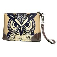 Cute Owl Print Genuine Leather Wristlet Clutch Wallet Purse Handbag Cell Phone Pocket for Women