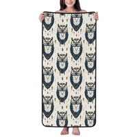Cotton Bath Towels for Bathroom - Vintage Tribal Style Owl Print Microfiber Towels for Body Bath She