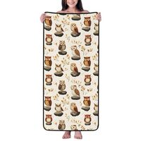 Cotton Bath Towels for Bathroom - Stone Owl Print Microfiber Towels for Body Bath Sheets, Quick Dry 