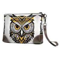 Cute Owl pattern Print Genuine Leather Wristlet Clutch Wallet Purse Handbag Cell Phone Pocket for Wo