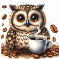 Owl having coffee Decal Sticker for Drink Tumblers, Adorable Funny Laptop Decals, Binders, Phones an