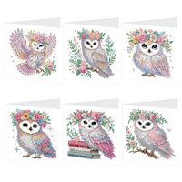 MVVMTOP 6pcs Diamond Painting Greeting Card, DIY Owl and Flowers Diamond Art Greeting Card for Bless