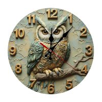 2D Vintage Owl Wall Clock Home Decor Resin Craft 10 Inch Silent Wall Clock Battery Operated, Framele