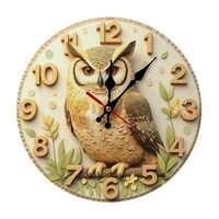 2D Unique Owl Design Wall Clock Home Decor 10 Inch Silent Wall Clock Battery Operated, Frameless Woo
