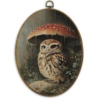 CUANFDDSF Owl Mushroom Nature Aesthetic Oval Wall Art Decor, Rustic Cottagecore Woodland Nursery Wal
