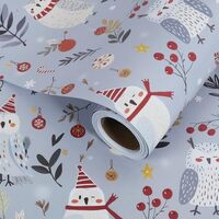 RayofSun Christmas Wrapping Paper Roll 17 in x 32 ft Mini Roll, Blue Owls Wild Animal, Berries,Candy