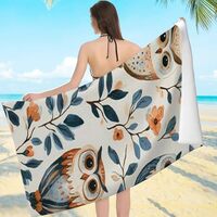 Creowell Travel Beach Towel, Oversized Quick Dry Microfiber Towel for Adults, Owls Flowers Print, Ma