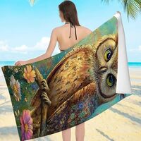 Creowell Large Beach Towel, Owl Flowers Butterfly Print, Quick Dry Microfiber, Machine Washable for 