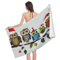 JTNWEC Cute Christmas Owls on Branch Prints Bath Towel Microfiber Absorbent Beach Towels Gifts for M