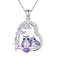 YYmqmq Owl Necklace for Women 925 Sterling Silver Owl Gifts for Women Heart Animals Pendant Hallowee