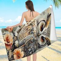 Creowell Large Beach Towel, Owl Flowers Butterflies Print, Ultra-Soft Microfiber Quick Dry Towel for