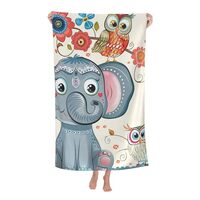 Cartoon Elephant and Owls Floral Prints Microfiber Bath Towel for Bathroom Gym Travel Spa Pool Highl