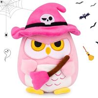 Leokawin Halloween Plush - Owl Stuffed Animal,Cute Pink Owl Plush with Pink Hat,Halloween Decoration