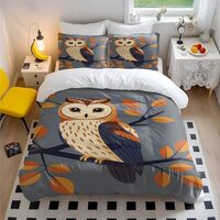 Cute Owl Bedding Set Twin Magic Cartoon Whimsical Owl Duvet Cover Set, Soft Microfiber, Perfect for 