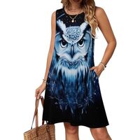 Sleeveless Dress for Women, Summer Fantasy Beautiful Owls Art Funny Printed Quick-Dry Midi Dresses f